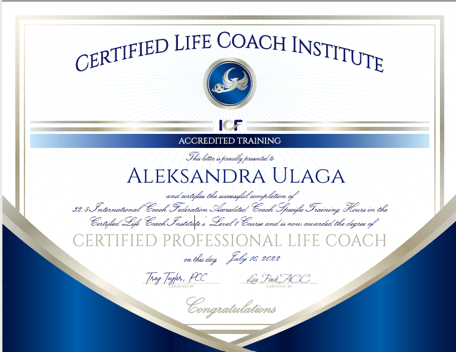 Wellness Coach Aleksandra Certificate